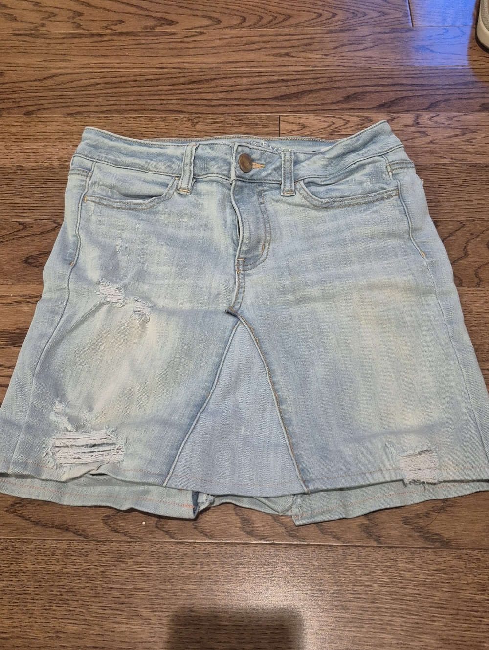 American Eagle Outfitters Light Blue Distressed Denim Skirt